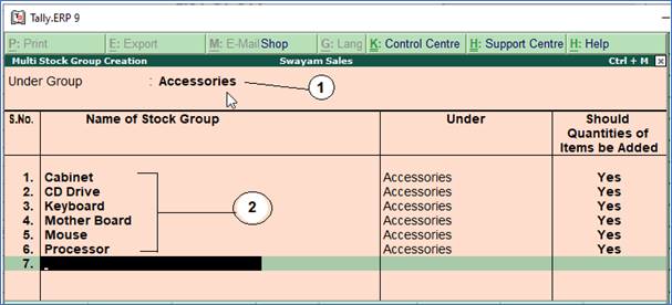 Stock Group in Tally.ERP9